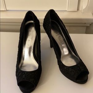 Classic black platform peep toe pumps